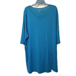 Pure Jill Wrap Tunic 3X Pullover Faux Wrap Stretchy Blue Lagen Preppy